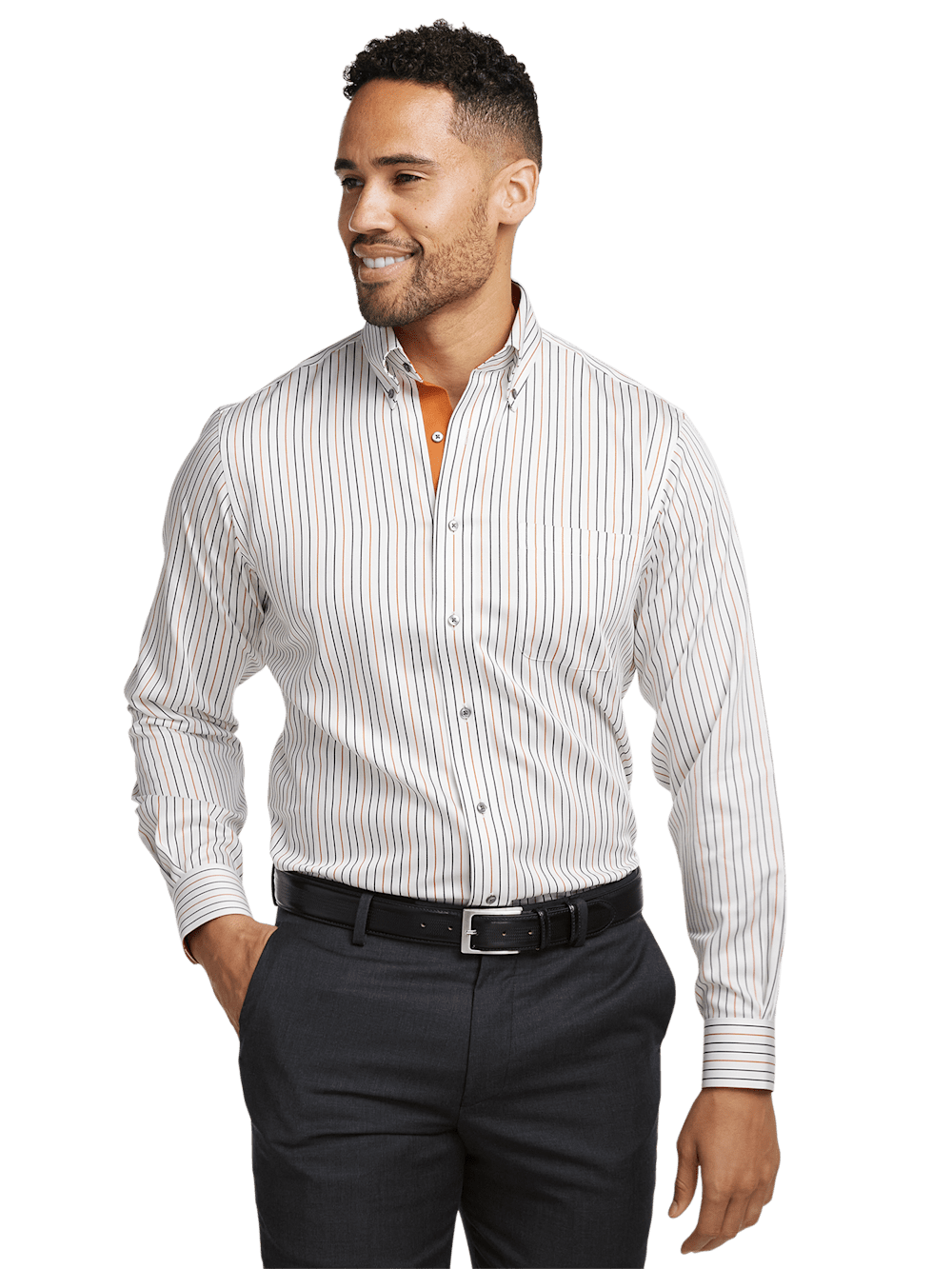 Alternate Image of Non-iron Cotton Stripe Dress Shirt With Contrast Trim-1