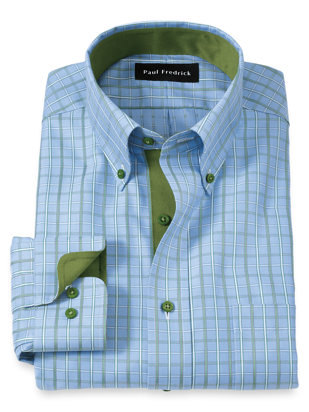 Product Image of Non-iron Cotton Windowpane Dress Shirt With Contrast Trim-Blue