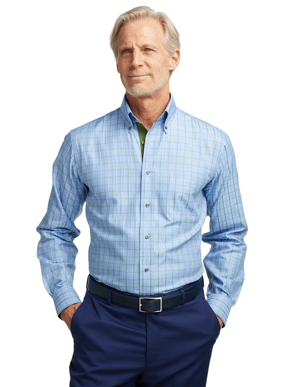 Alternate Image of Non-iron Cotton Windowpane Dress Shirt With Contrast Trim-1