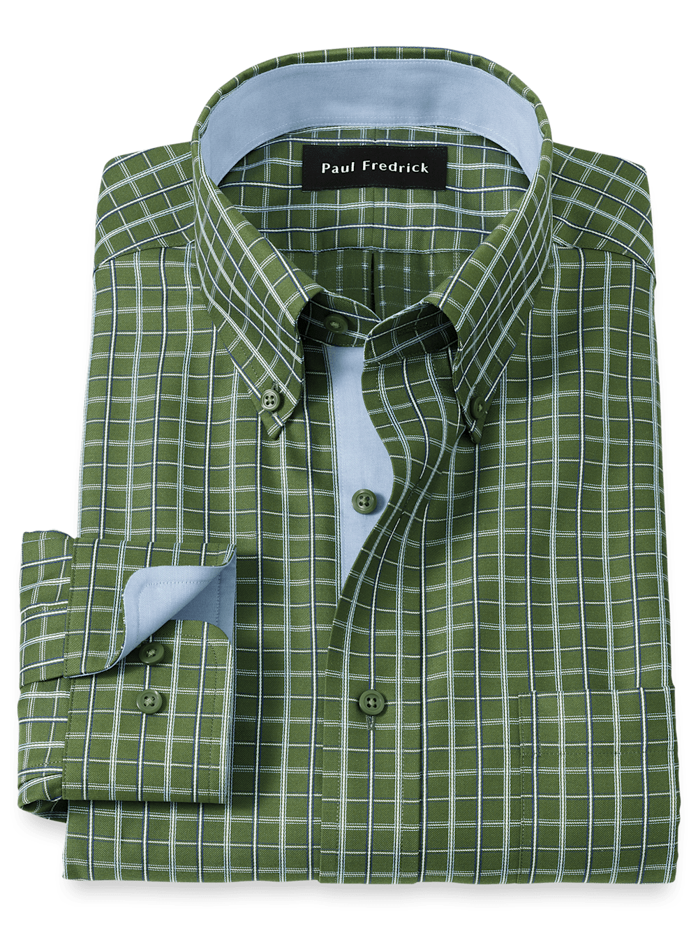 Product Image of Non-iron Cotton Windowpane Dress Shirt With Contrast Trim-Green