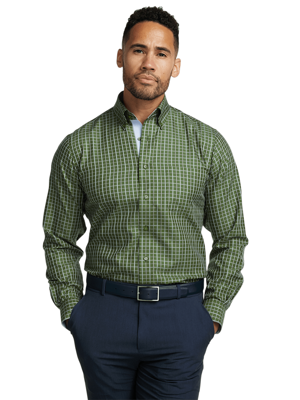 Alternate Image of Non-iron Cotton Windowpane Dress Shirt With Contrast Trim-1