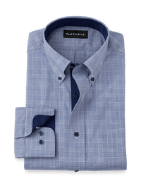 Non-Iron Cotton Plaid Dress Shirt With Contrast Trim - Sodalite
