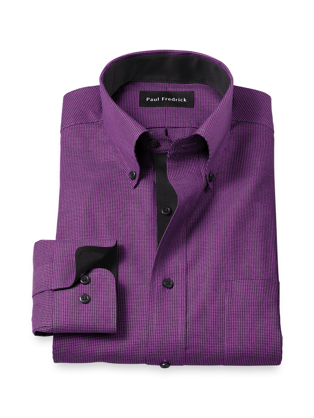 Product Image of Non-iron Cotton Houndstooth Dress Shirt With Contrast Trim-Black/Purple