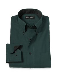 Non-Iron Cotton Houndstooth Dress Shirt With Contrast Trim - Black/green
