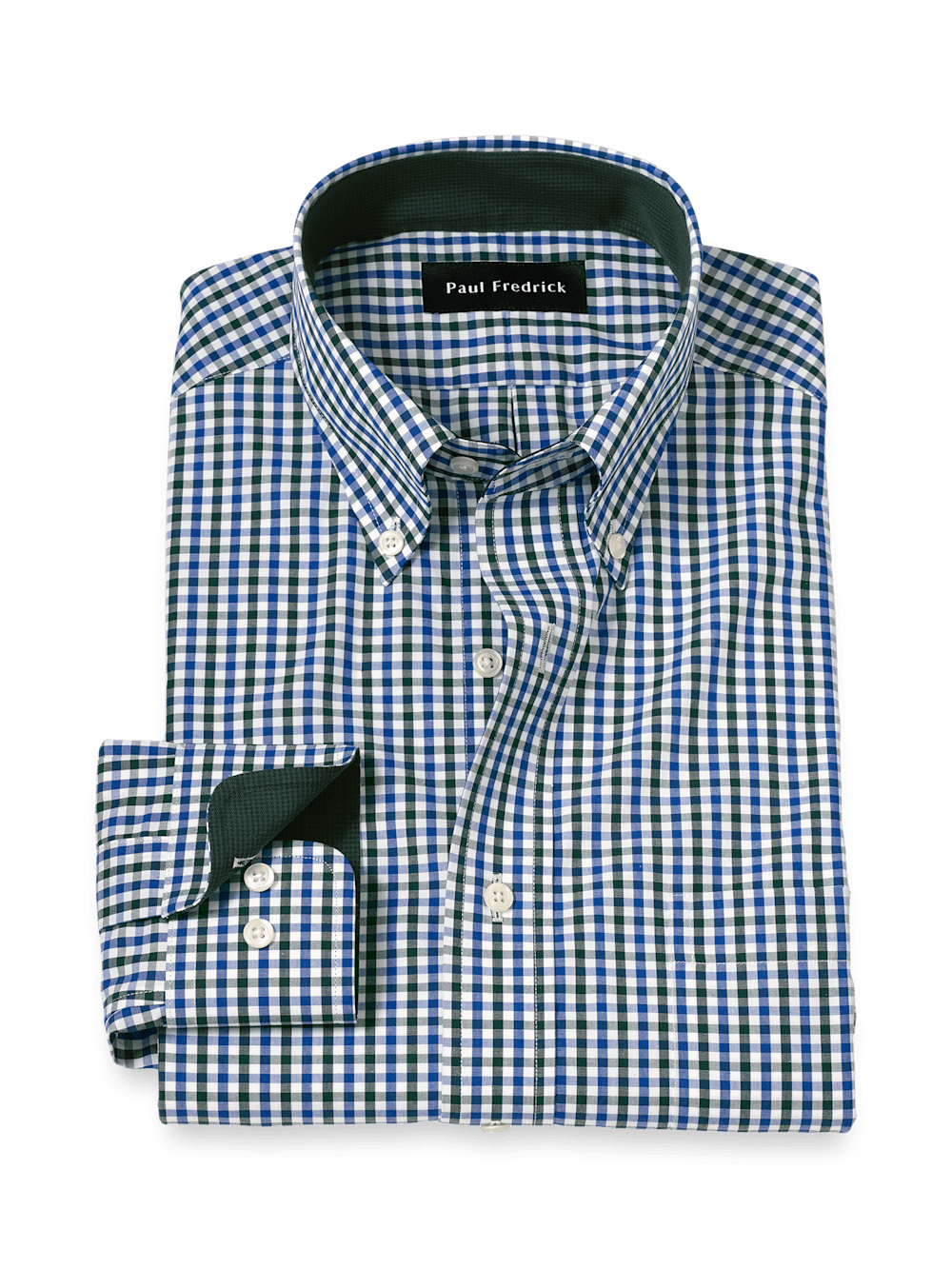 Product Image of Non-iron Cotton Gingham Dress Shirt With Contrast Trim-Blue/Green