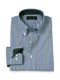 Non-Iron Cotton Gingham Dress Shirt With Contrast Trim - Blue/green