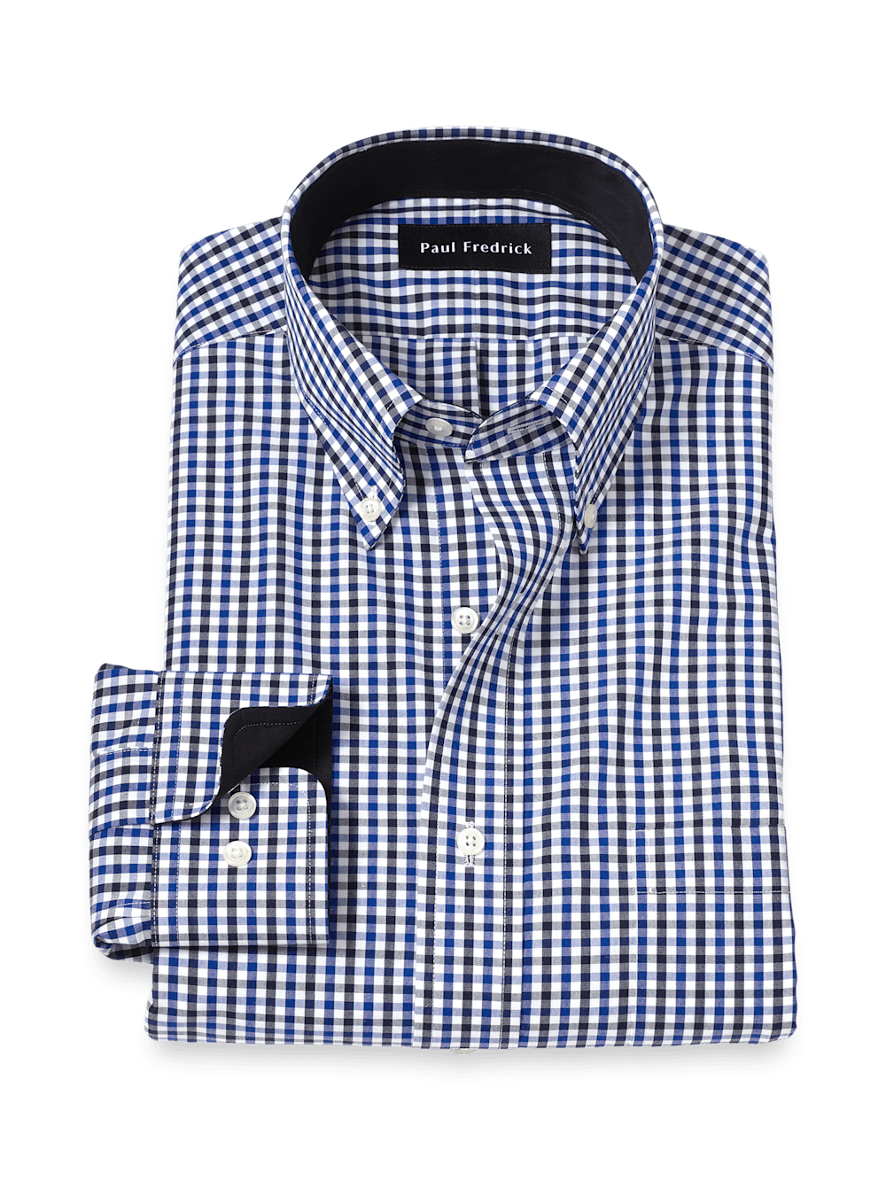 Product Image of Non-iron Cotton Gingham Dress Shirt With Contrast Trim-Blue/Black