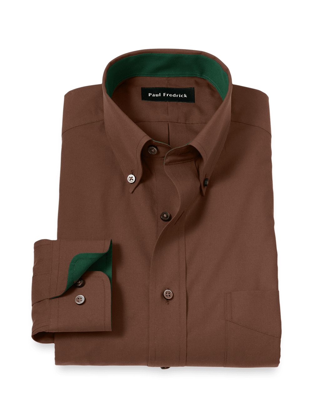 Product Image of Non-iron Cotton Solid Dress Shirt With Contrast Trim-Brown