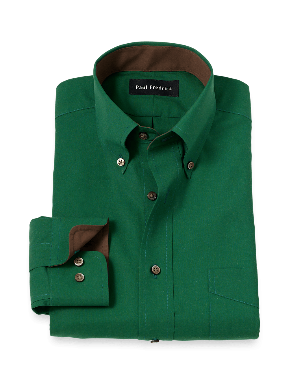 Product Image of Non-iron Cotton Solid Dress Shirt With Contrast Trim-Green