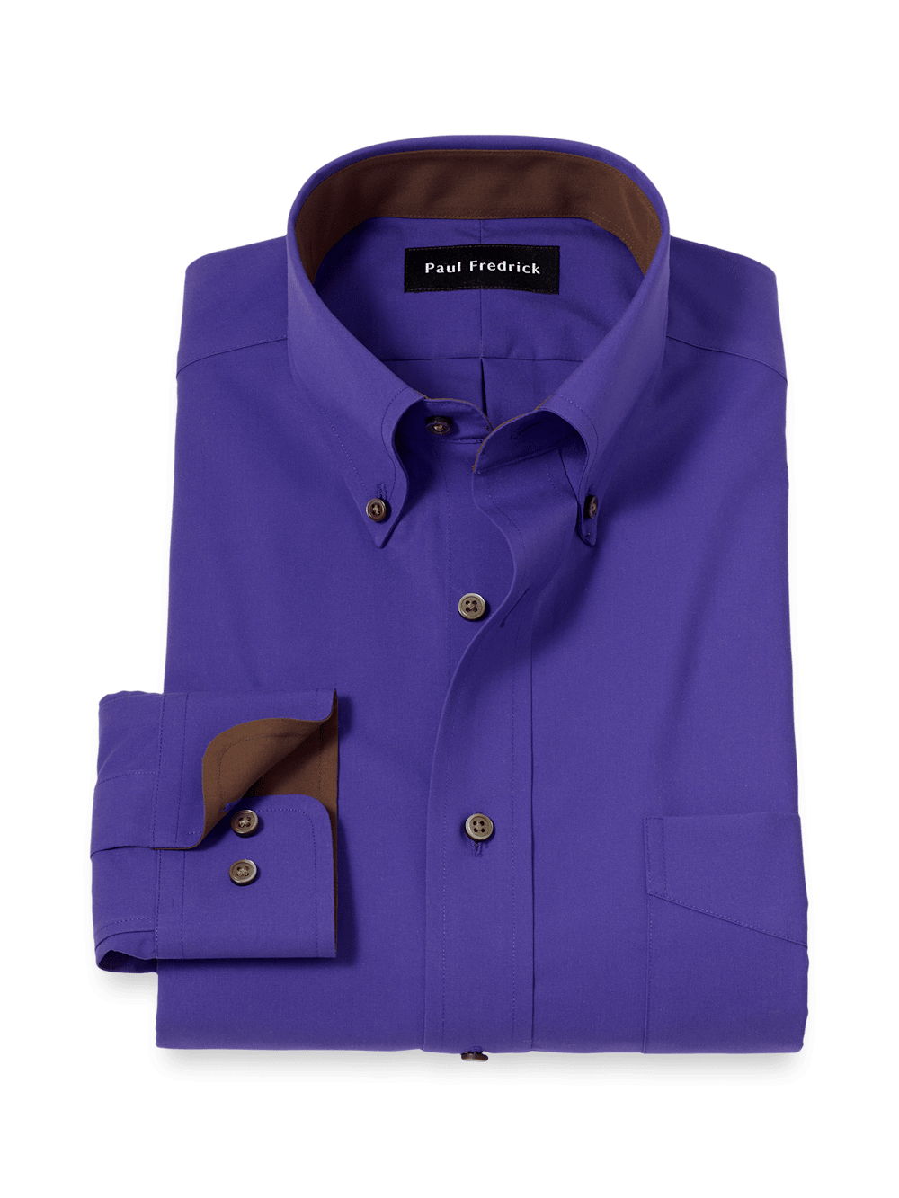 Product Image of Non-iron Cotton Solid Dress Shirt With Contrast Trim-Purple