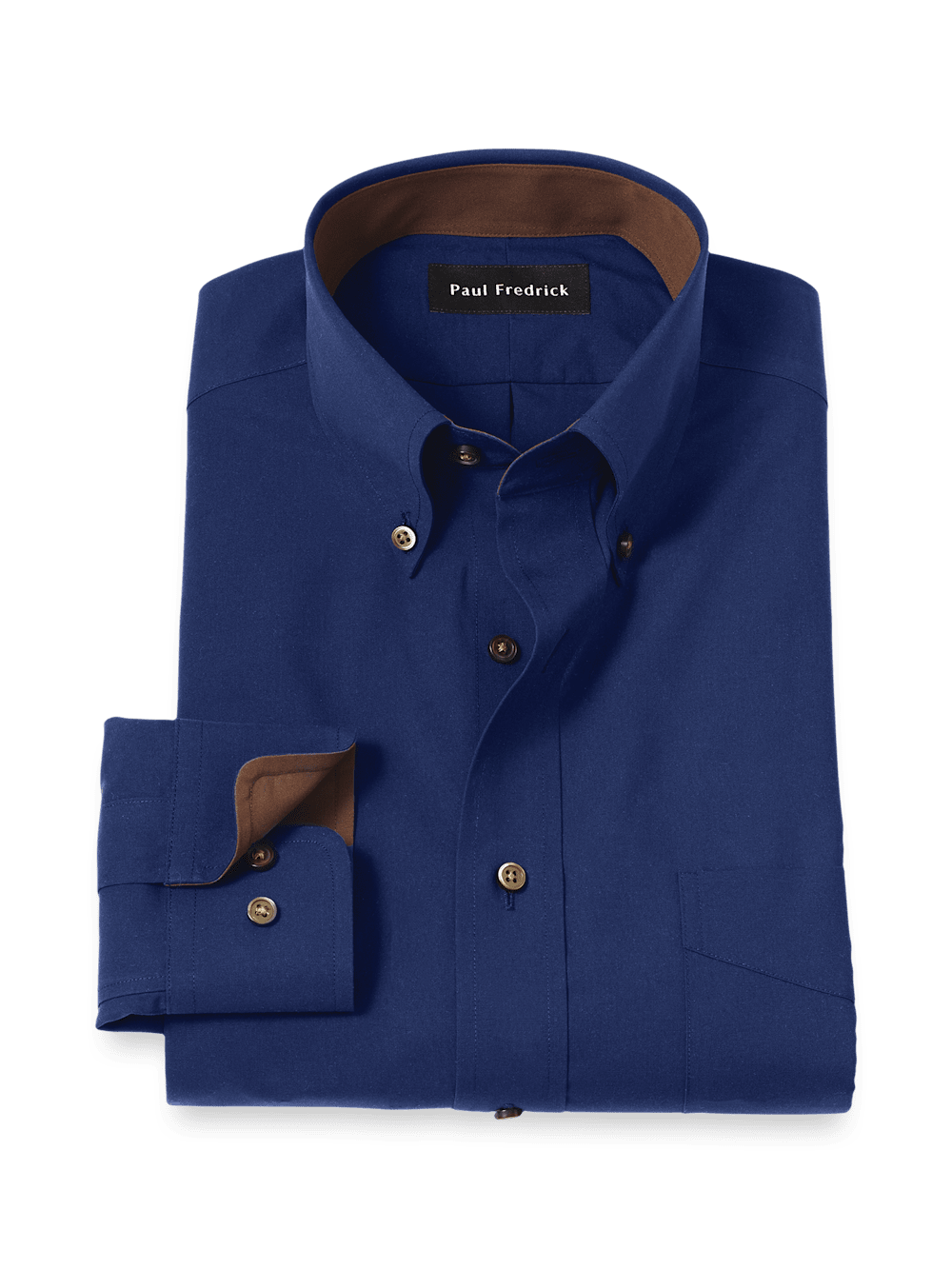 Product Image of Non-iron Cotton Solid Dress Shirt With Contrast Trim-Navy