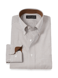 Non-Iron Cotton Check Dress Shirt With Contrast Trim - Brown/white