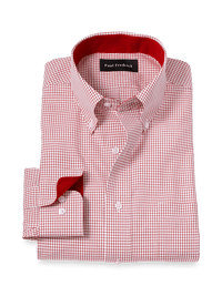 Non-Iron Cotton Check Dress Shirt With Contrast Trim - Red/white