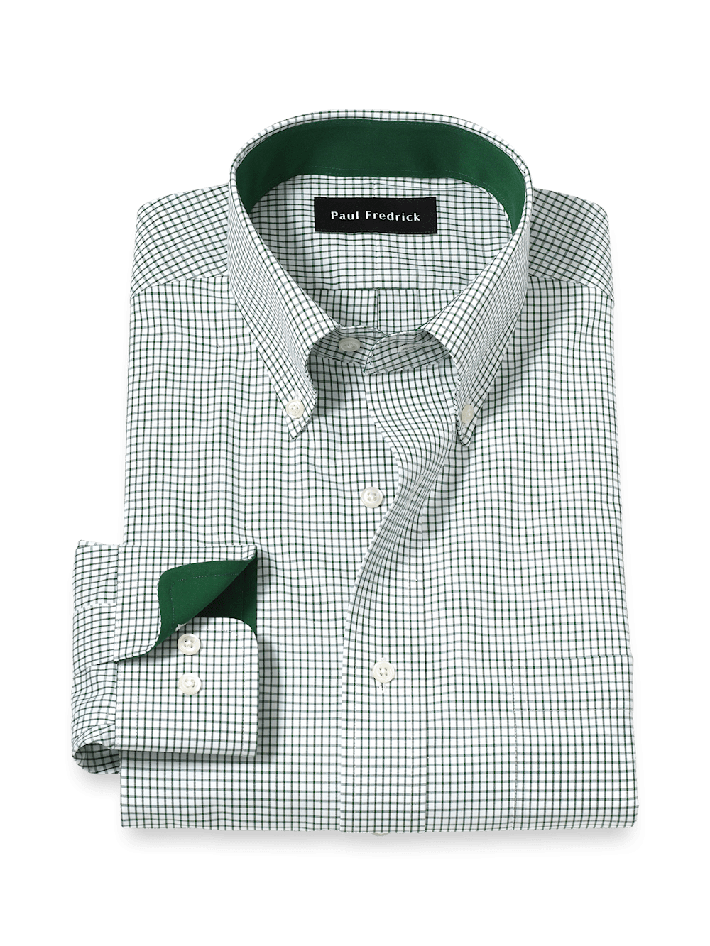 Product Image of Non-iron Cotton Check Dress Shirt With Contrast Trim-Green/White