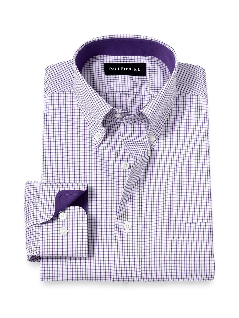 Product Image of Non-iron Cotton Check Dress Shirt With Contrast Trim-Purple/White