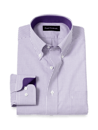 Non-Iron Cotton Check Dress Shirt With Contrast Trim - Purple/white