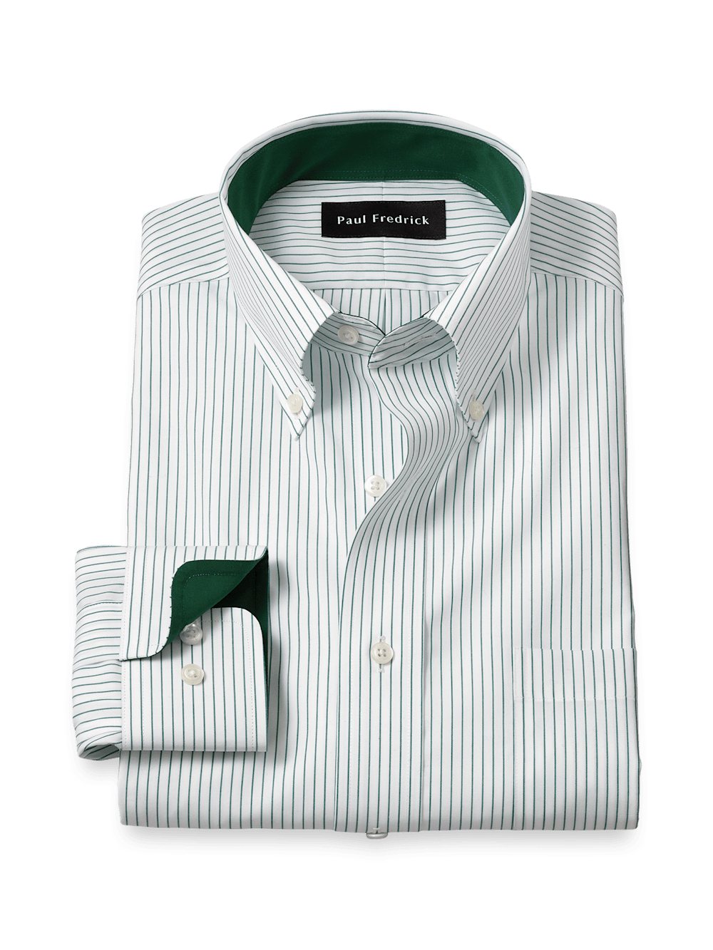 Product Image of Non-iron Cotton Stripe Dress Shirt With Contrast Trim-Green
