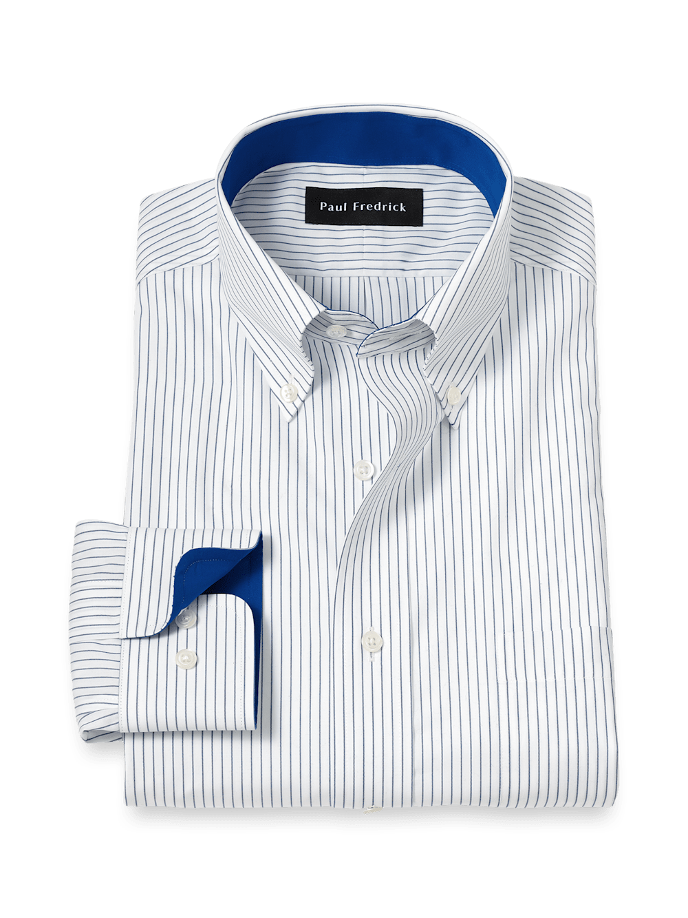 Product Image of Non-iron Cotton Stripe Dress Shirt With Contrast Trim-Cobalt