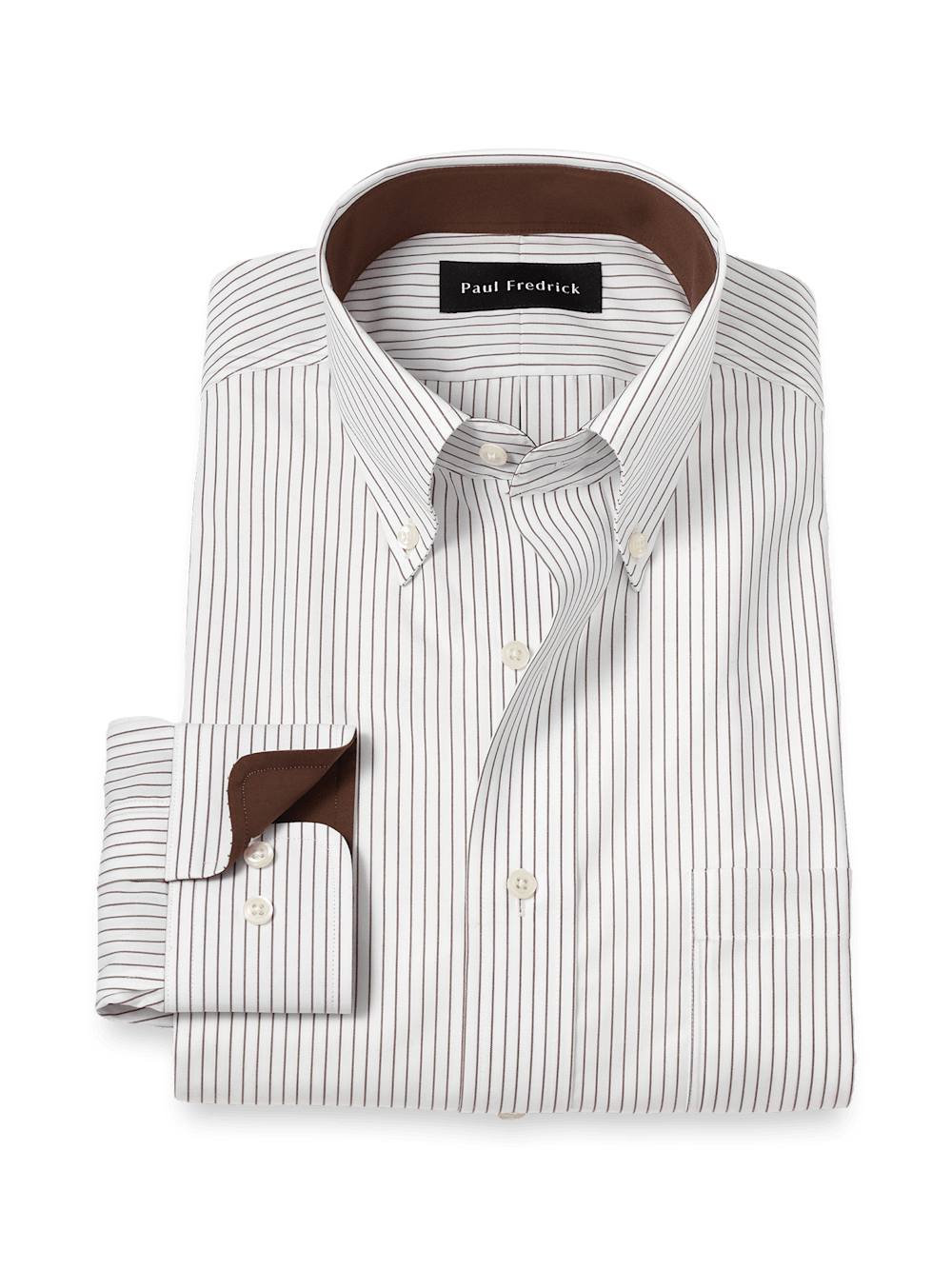 Product Image of Non-iron Cotton Stripe Dress Shirt With Contrast Trim-Brown