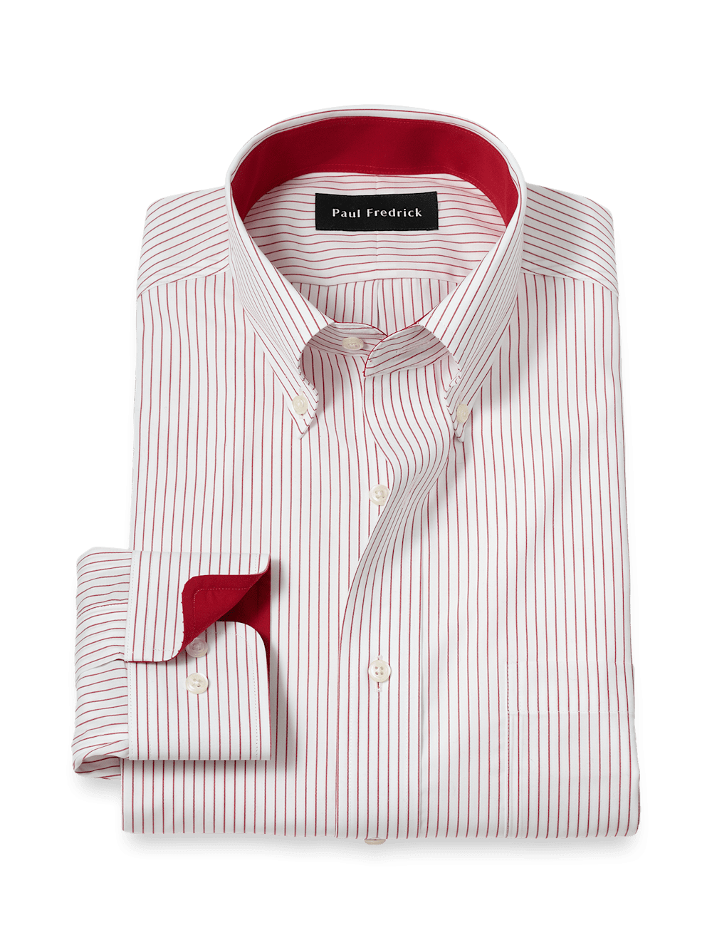 Product Image of Non-iron Cotton Stripe Dress Shirt With Contrast Trim-Red