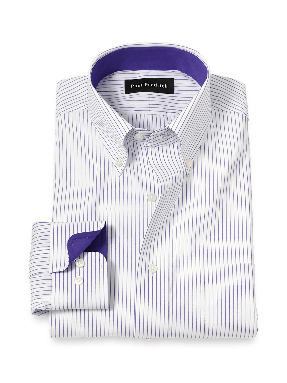 Product Image of Non-iron Cotton Stripe Dress Shirt With Contrast Trim-Purple