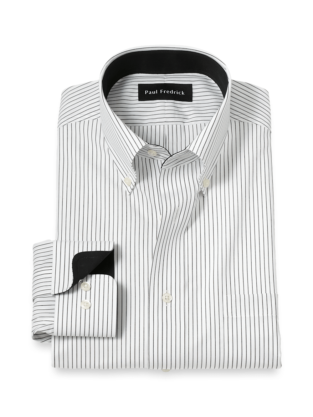 Product Image of Non-iron Cotton Stripe Dress Shirt With Contrast Trim-Black