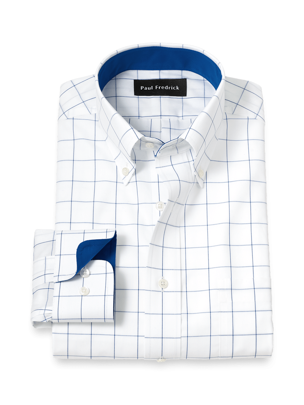 Product Image of Non-iron Cotton Windowpane Dress Shirt With Contrast Trim-Cobalt