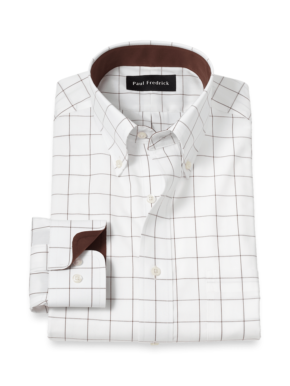 Product Image of Non-iron Cotton Windowpane Dress Shirt With Contrast Trim-Brown