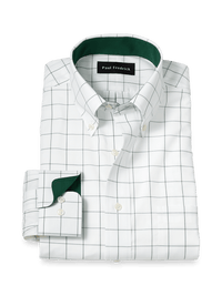 Non-Iron Cotton Windowpane Dress Shirt With Contrast Trim - Green