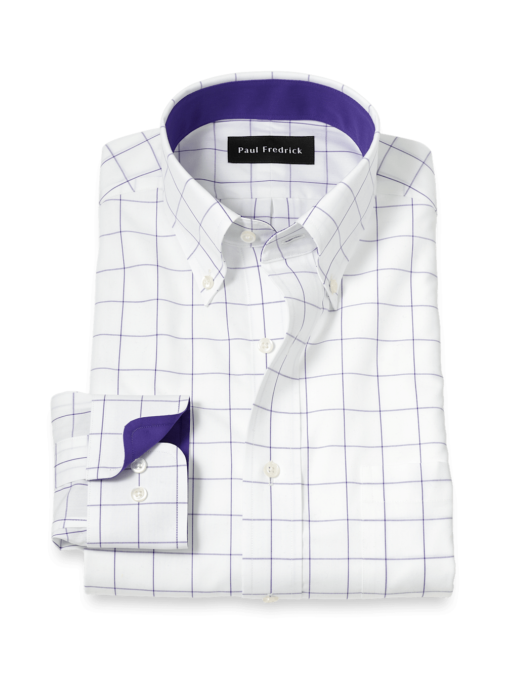 Product Image of Non-iron Cotton Windowpane Dress Shirt With Contrast Trim-Purple
