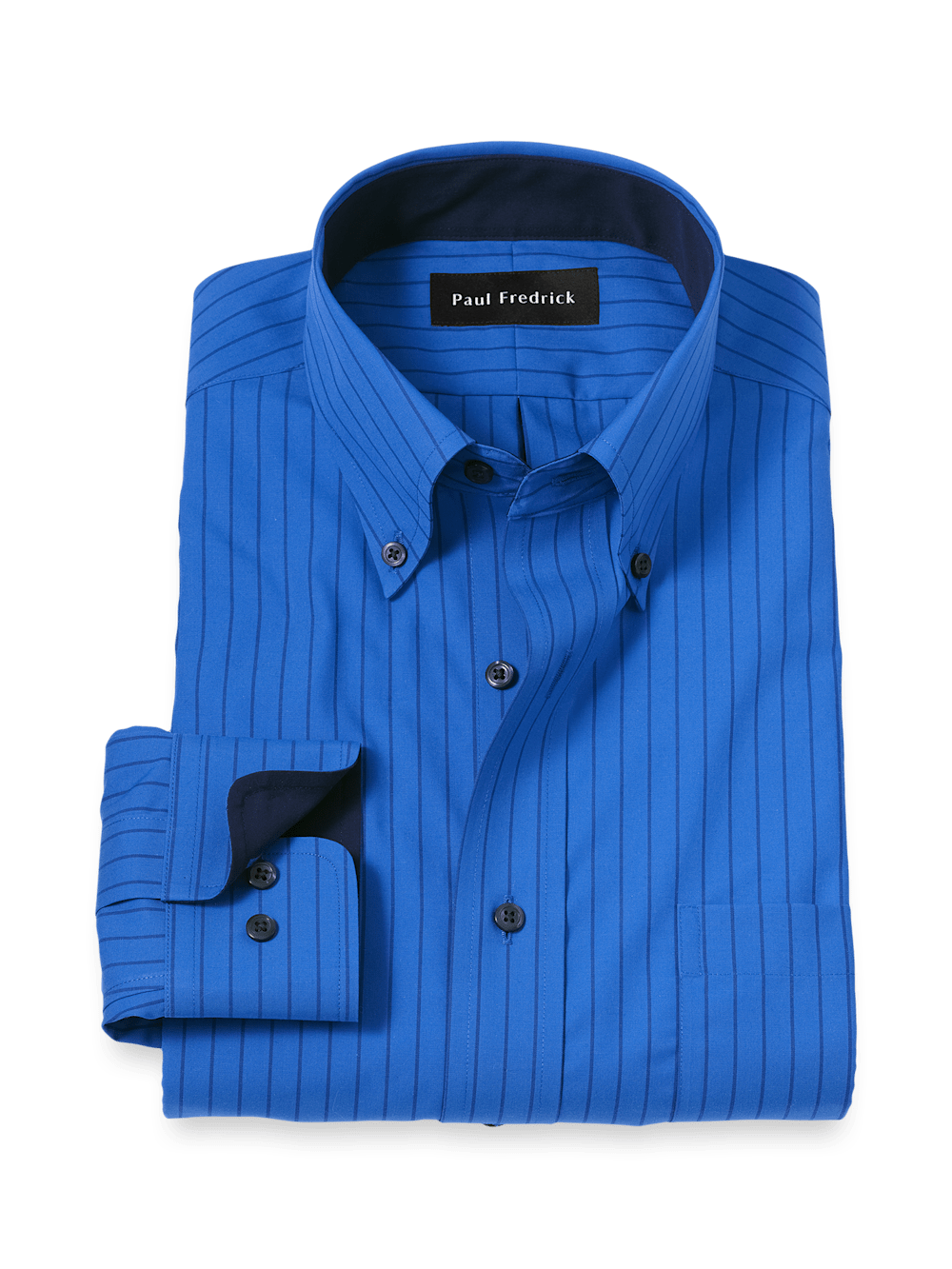 Product Image of Non-iron Cotton Stripe Dress Shirt With Contrast Trim-Blue