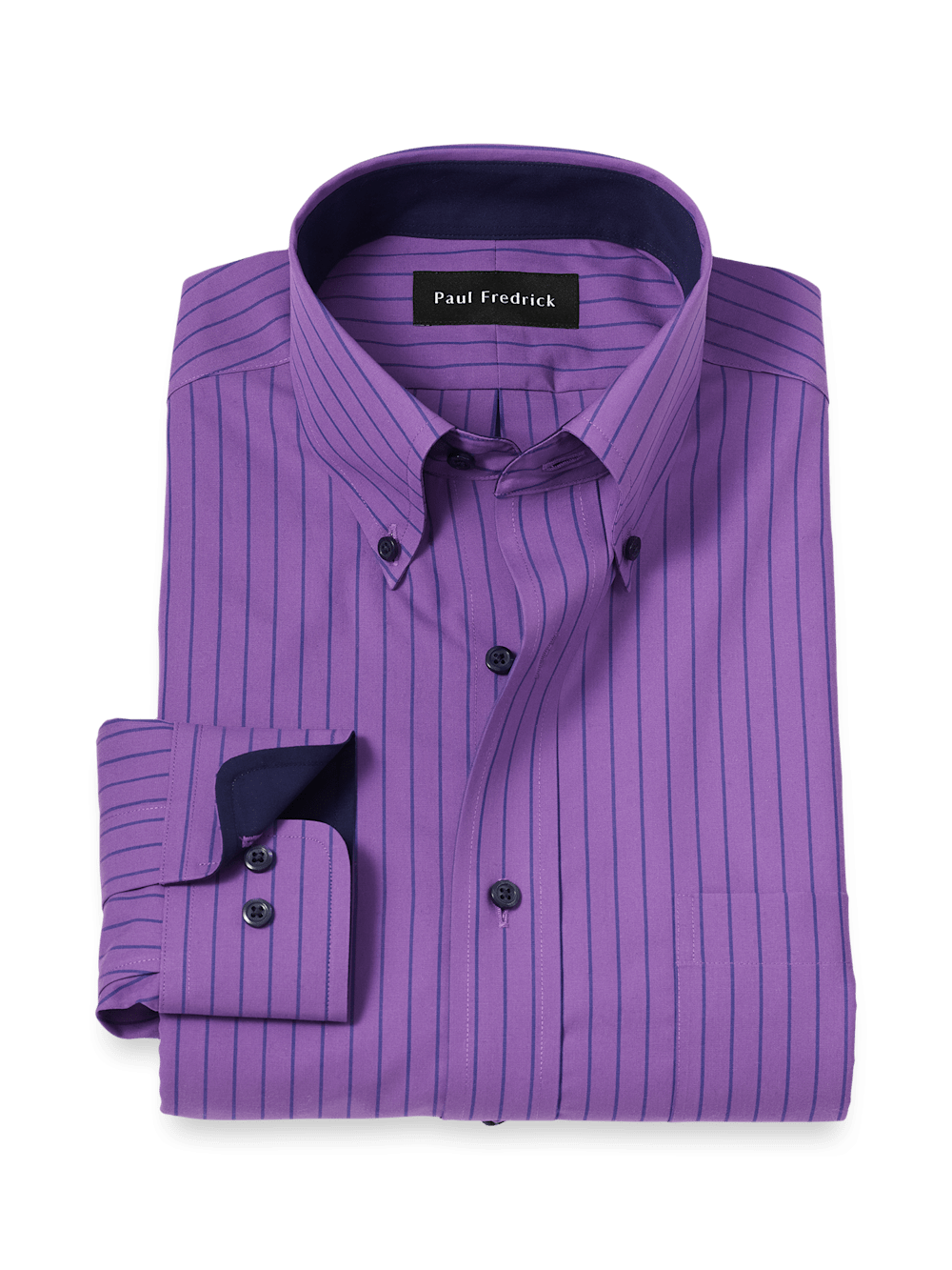 Product Image of Non-iron Cotton Stripe Dress Shirt With Contrast Trim-Purple