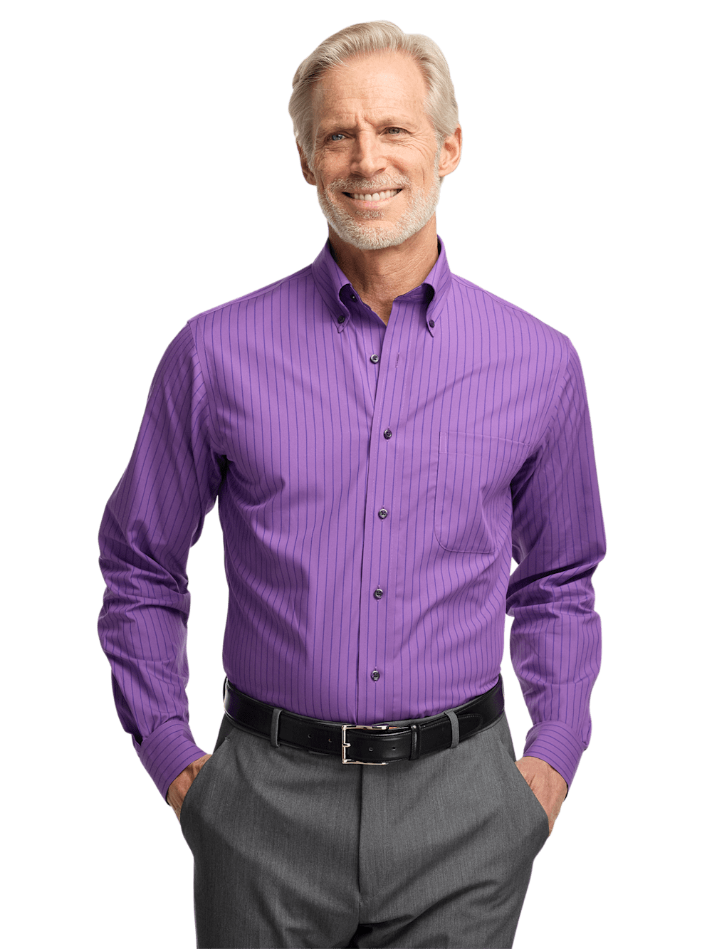 Alternate Image of Non-iron Cotton Stripe Dress Shirt With Contrast Trim-1