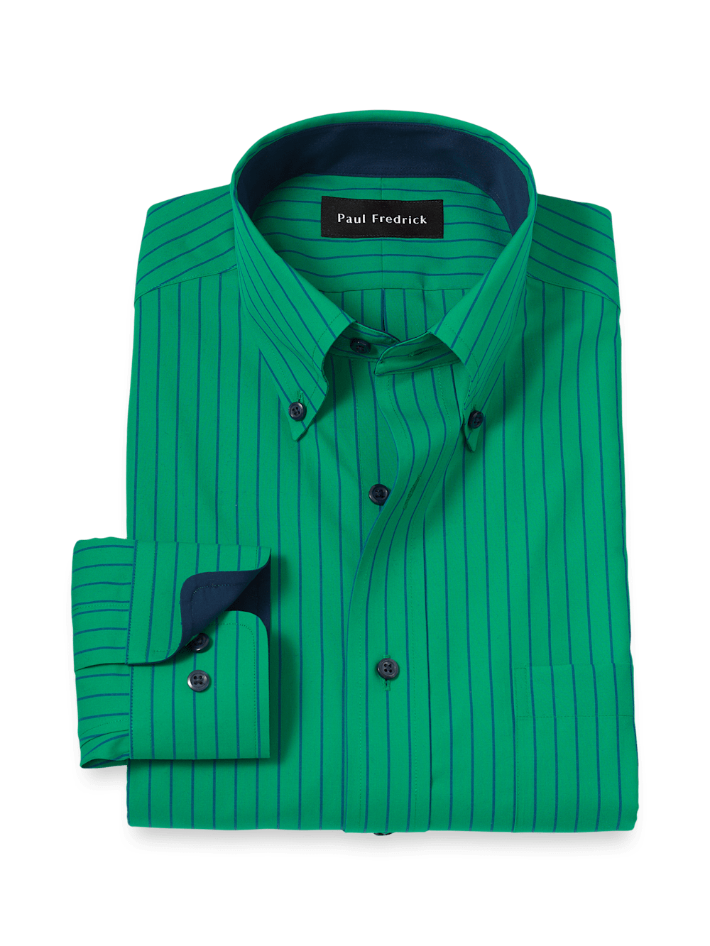 Product Image of Non-iron Cotton Stripe Dress Shirt With Contrast Trim-Green