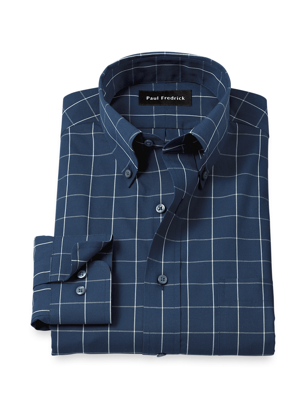 Product Image of Non-iron Cotton Windowpane Dress Shirt-Navy
