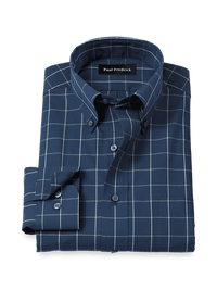 Non-Iron Cotton Windowpane Dress Shirt - Navy