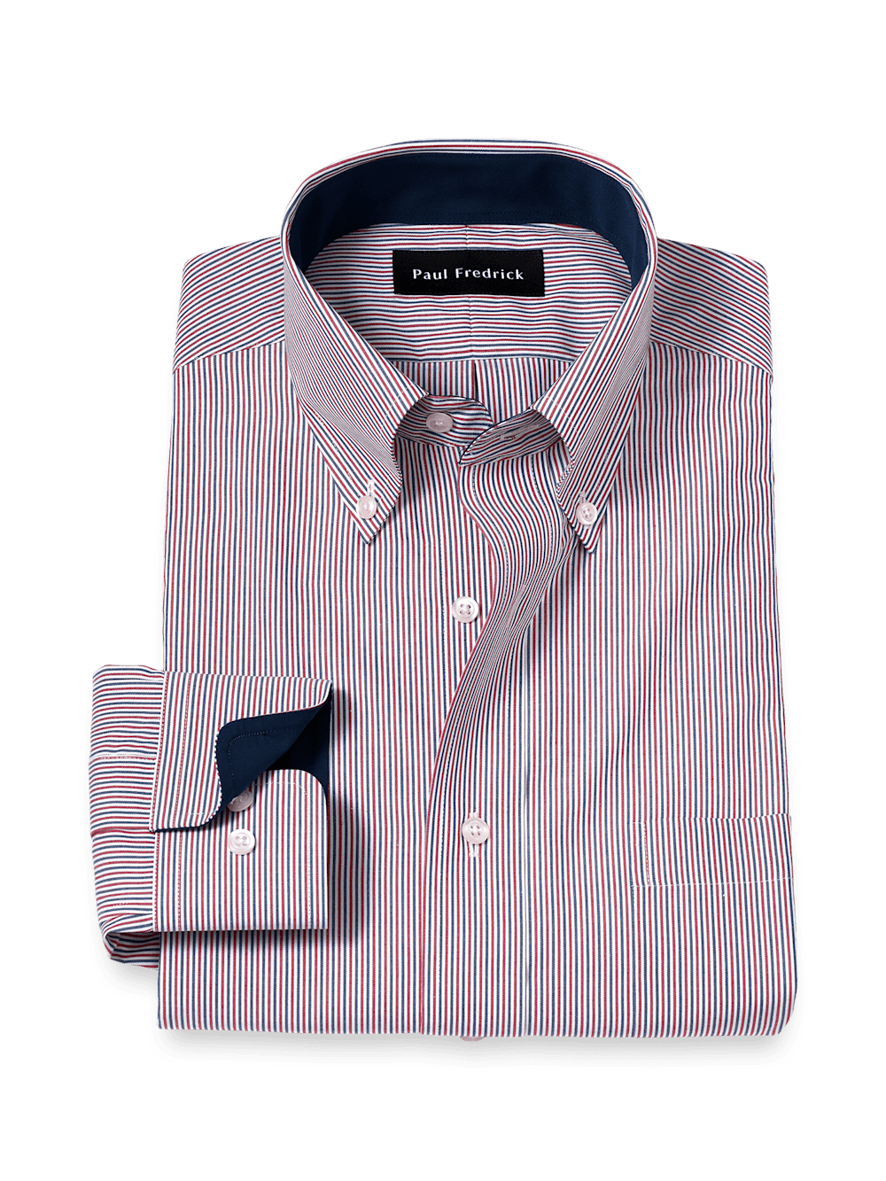 Product Image of Non-iron Cotton Stripe Dress Shirt With Contrast Trim-Red