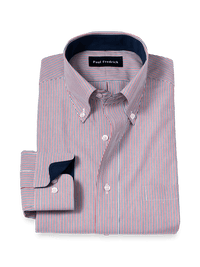 Non-Iron Cotton Stripe Dress Shirt With Contrast Trim - Red