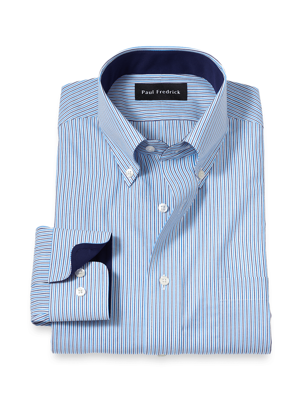 Product Image of Non-iron Cotton Stripe Dress Shirt With Contrast Trim-Blue