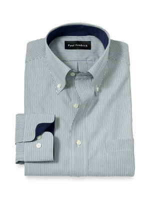 Non-Iron Cotton Stripe Dress Shirt With Contrast Trim - Green