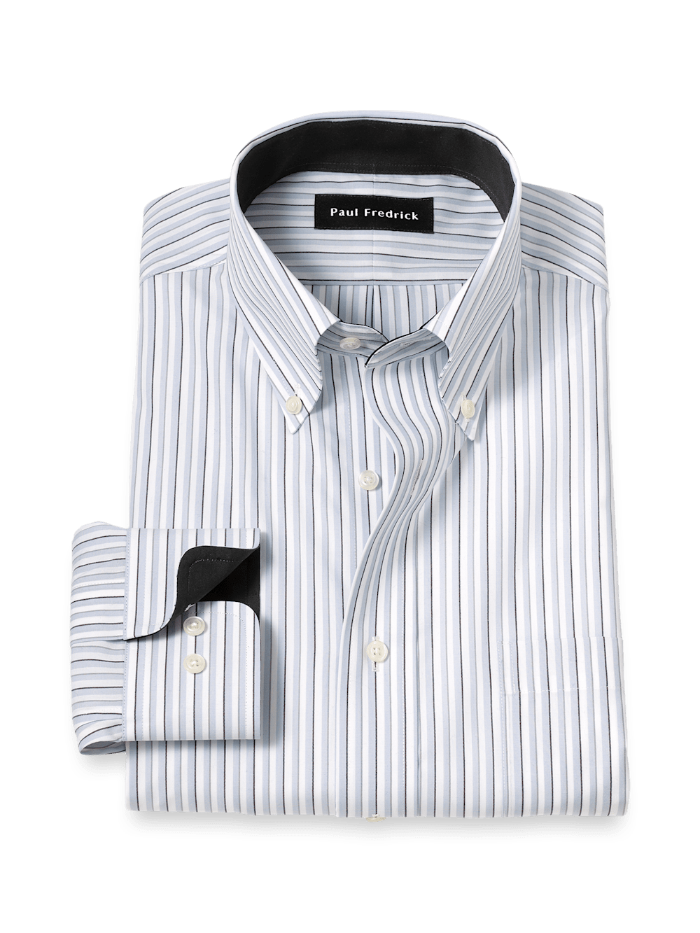 Product Image of Non-iron Cotton Stripe Dress Shirt With Contrast Trim-Grey/White