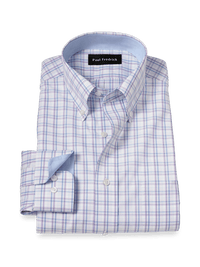 Non-Iron Cotton Plaid Dress Shirt With Contrast Trim - Blue/purple