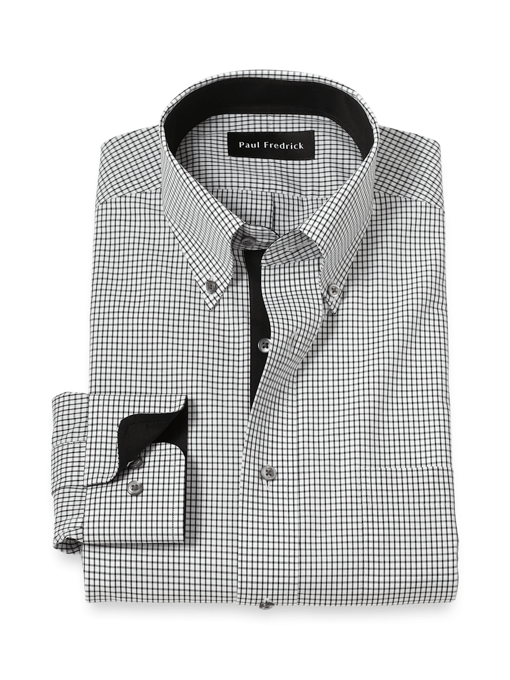 Product Image of Non-iron Cotton Check Dress Shirt With Contrast Trim-Black/White