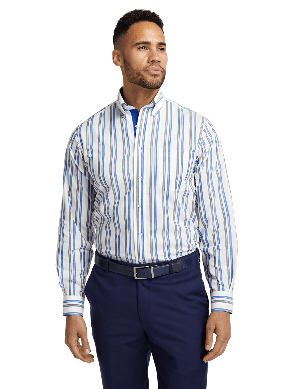 Alternate Image of Non-iron Cotton Stripe Dress Shirt With Contrast Trim-1