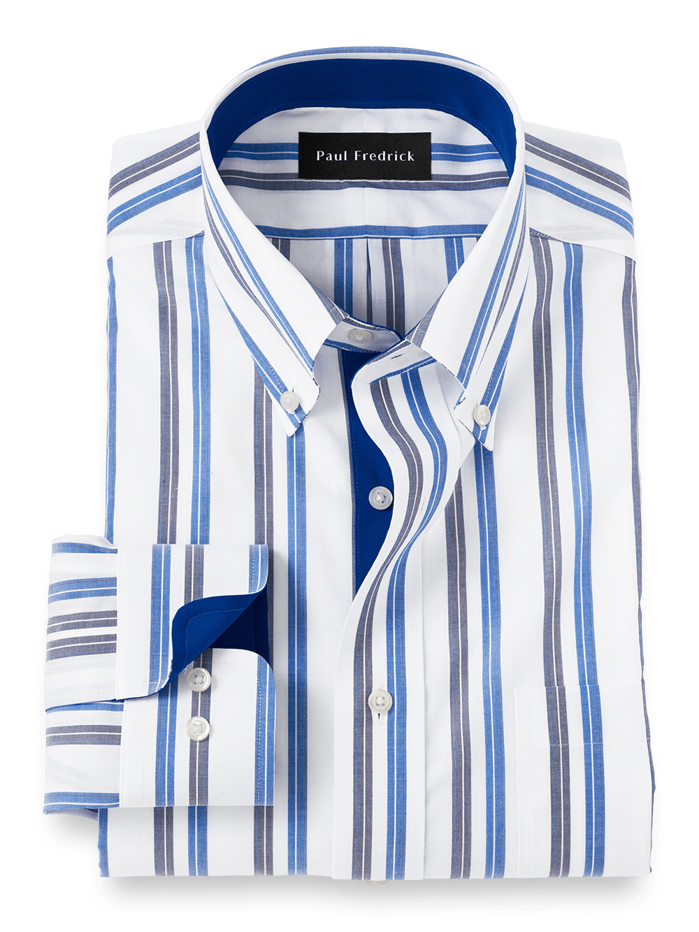 Product Image of Non-iron Cotton Stripe Dress Shirt With Contrast Trim-Blue