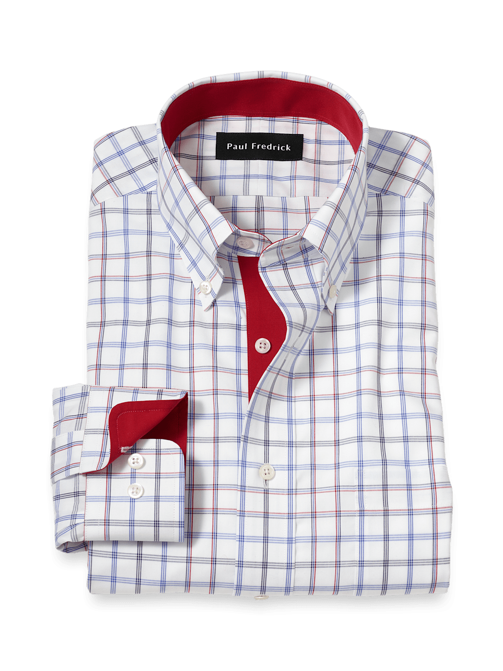 Product Image of Non-iron Cotton Check Dress Shirt With Contrast Trim-Blue/Red