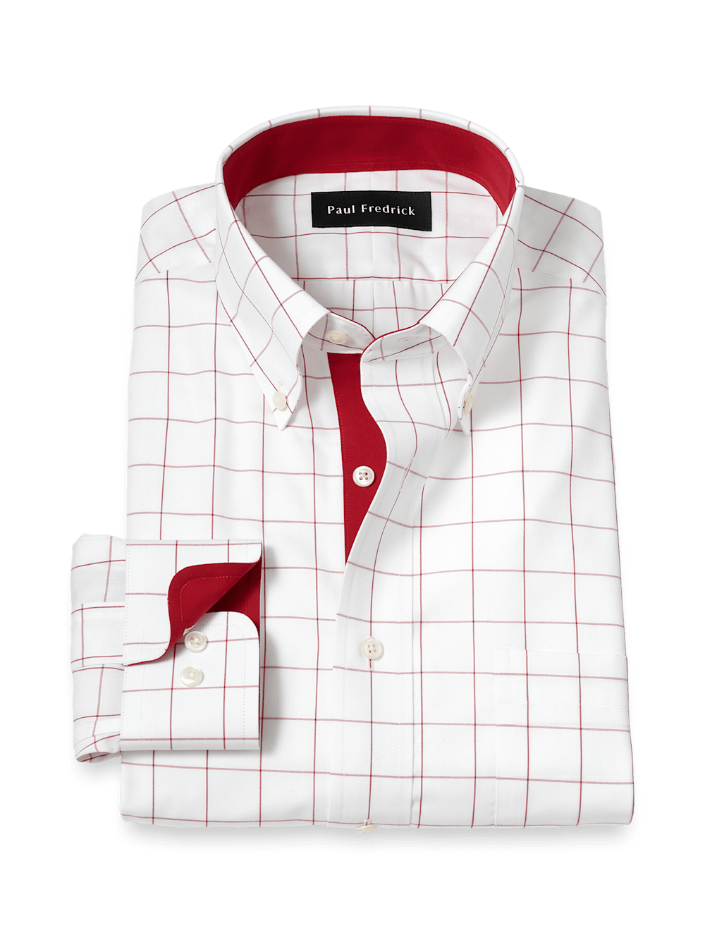 Product Image of Non-iron Cotton Windowpane Dress Shirt With Contrast Trim-Red