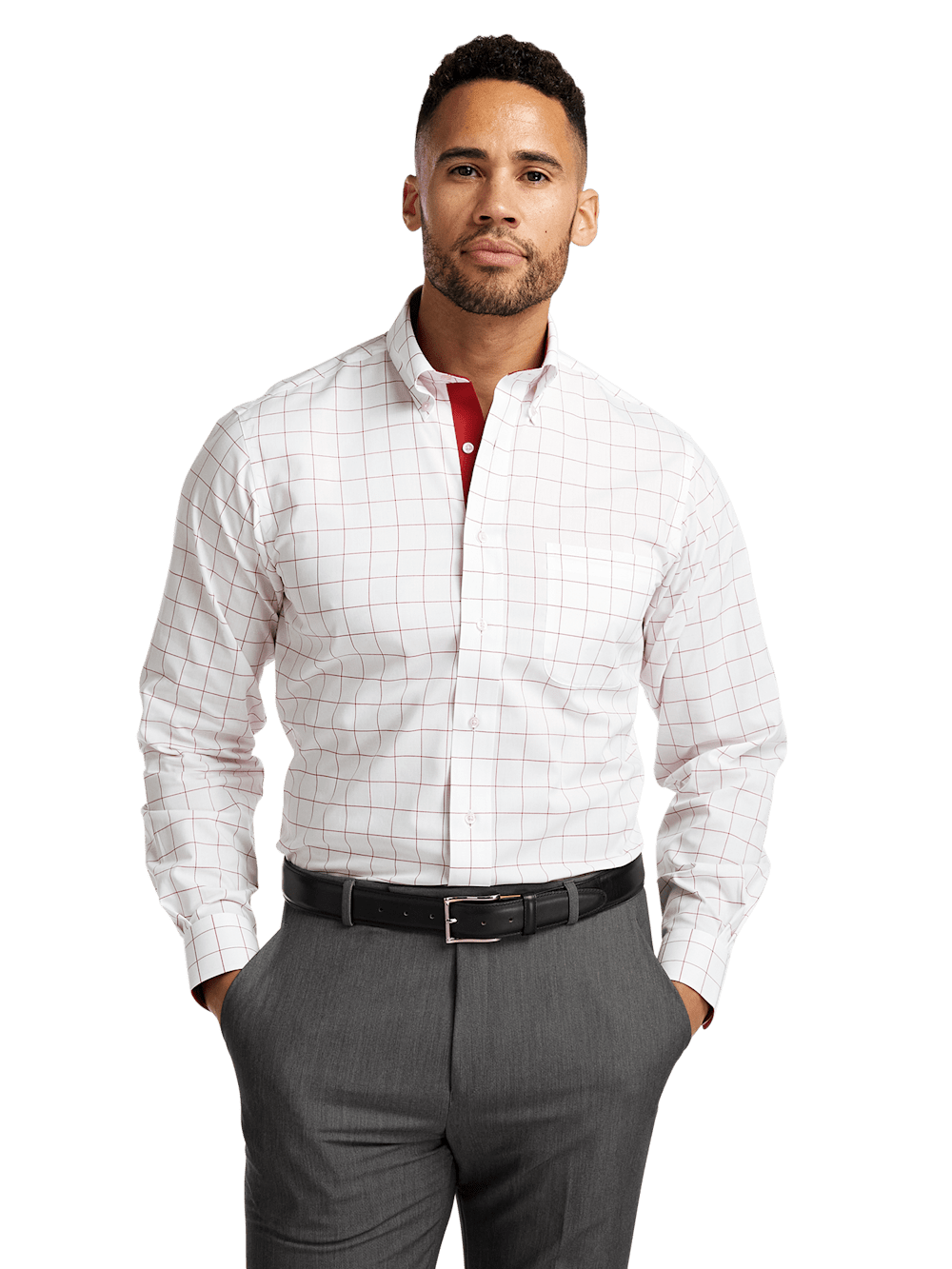 Alternate Image of Non-iron Cotton Windowpane Dress Shirt With Contrast Trim-1