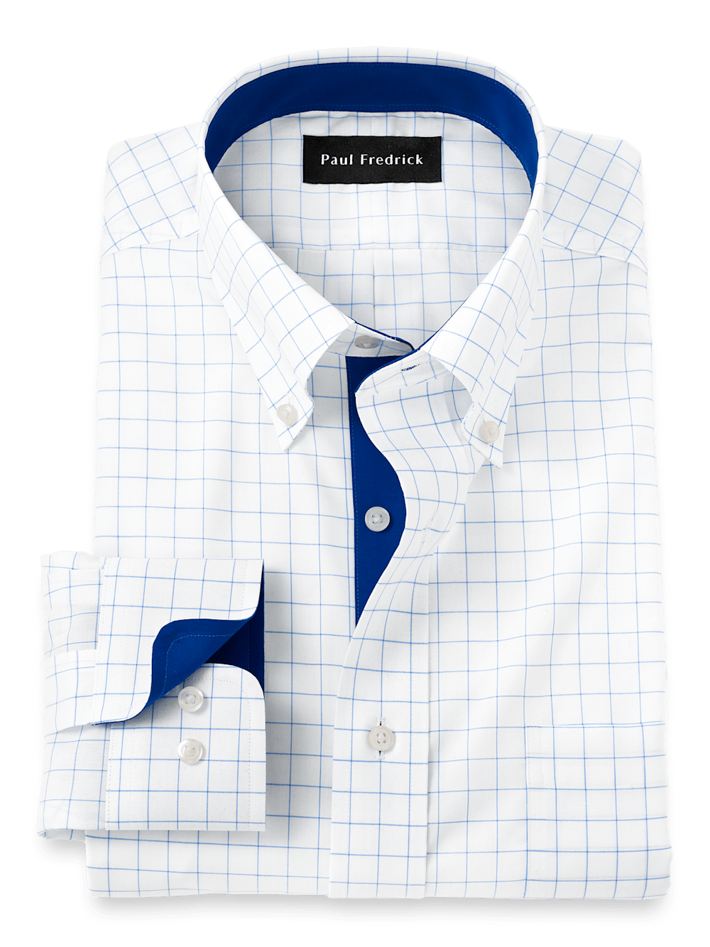 Product Image of Non-iron Cotton Check Dress Shirt With Contrast Trim-Blue