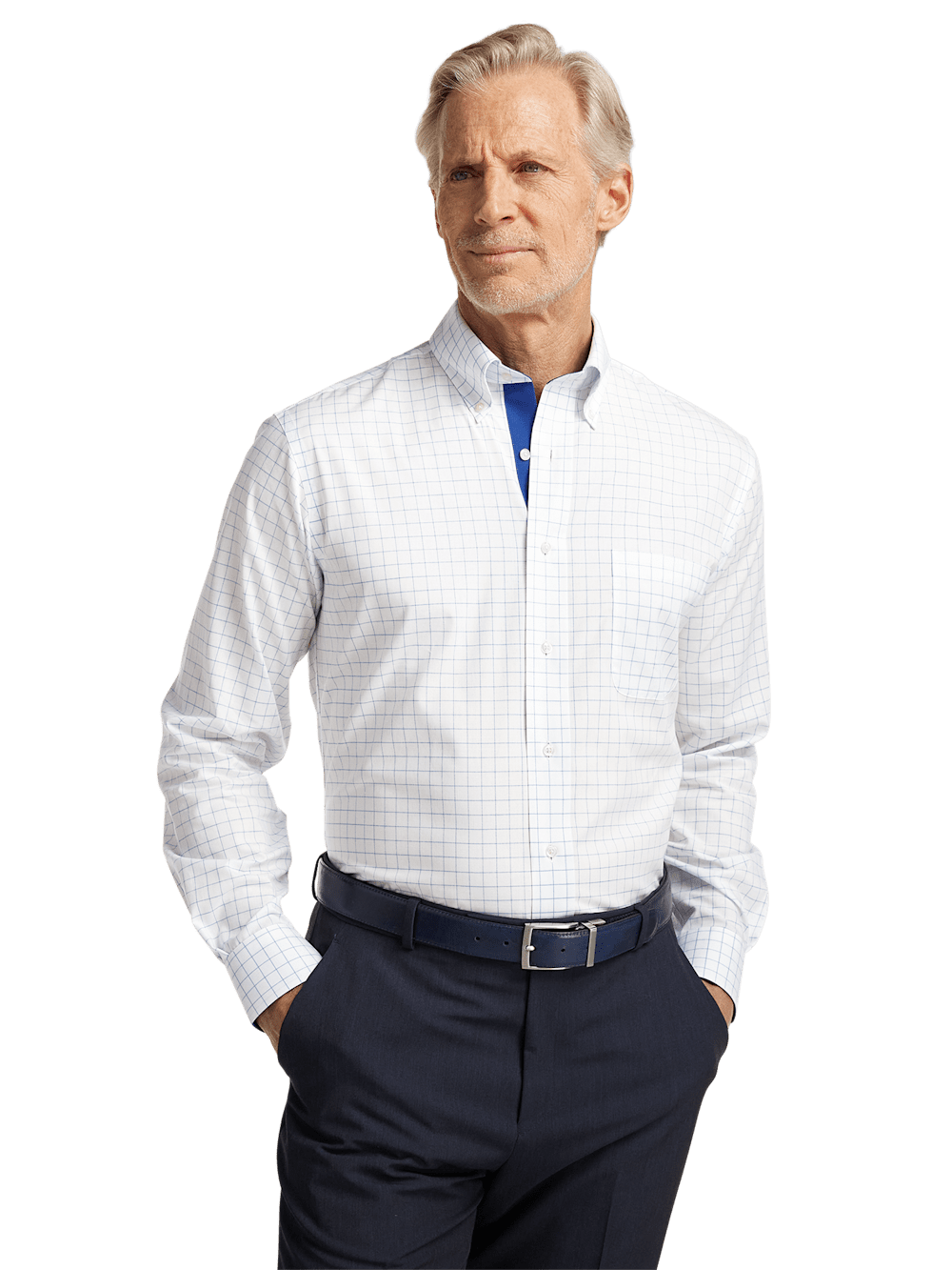 Alternate Image of Non-iron Cotton Check Dress Shirt With Contrast Trim-1